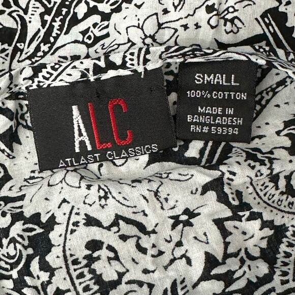 ALC At Last Classics Top Women Small Black White Floral Smocked 100% Cotton Boho - Picture 6 of 7